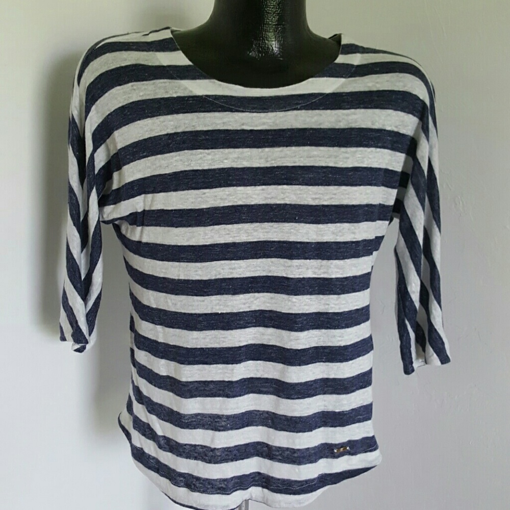 Massimo Dutti women top linen striped 3/4 sleeve size XS